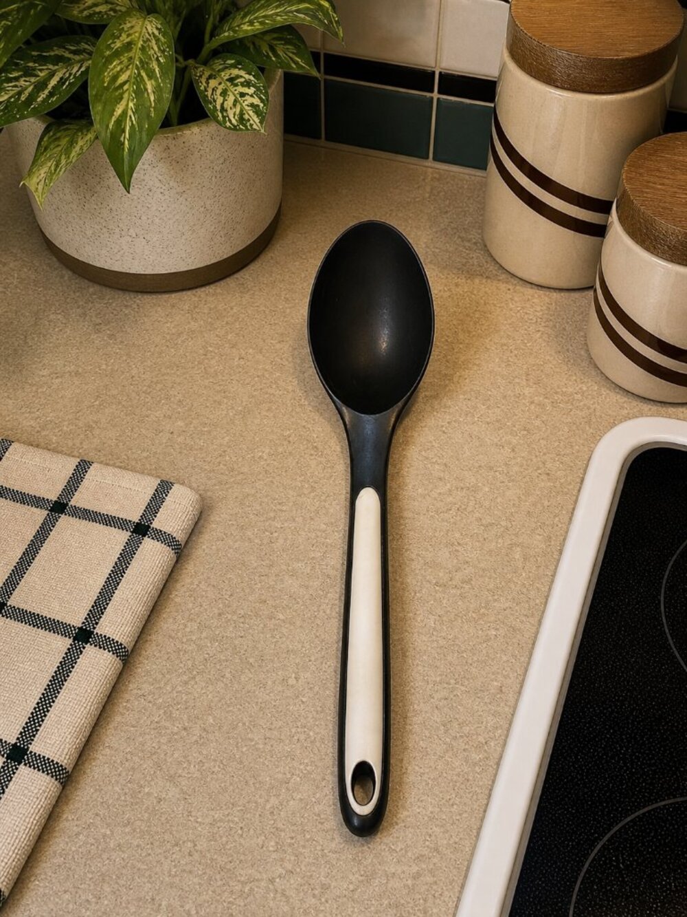 Calphalon Nylon & Silicone Long Handle Black & Grey Spoon 13.5”